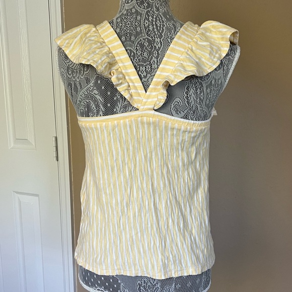 Yellow and White Stripe Ruffle Shoulder Tank - Picture 2 of 4